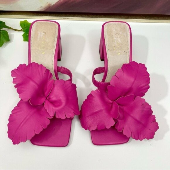 CECELIA NEW YORK Happy Leather Flower Slide Sandal in Magenta Size 6 - Picture 10 of 16